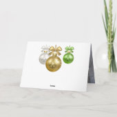 Carte Arbre vert blanc de neige de babiole d'or de Noël (Dos)