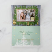 Carte Arbre vert blanc de neige de babiole d'or de Noël (Intérieur)
