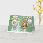 Carte Arbre vert blanc de neige de babiole d'or de Noël (Fleur jaune)