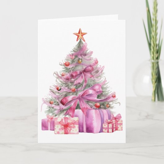 Carte Arbre Xmas Pretty Rose Aquarelle (Devant)