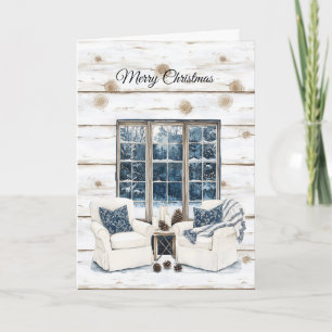 Carte Arbres de Noël de Campagne Cosy en Bois Faux Fenêt