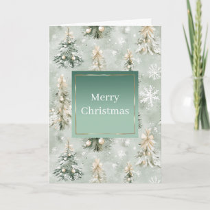 Carte Arbres de Noël et flocons de neige verts sapin crè