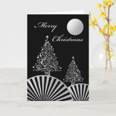 Carte Arbres de Noël et Lune, Conception moderne Argent (Fleur jaune)