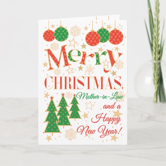 Carte Arbres de Noël et ornements pour belle-mère (Devant)