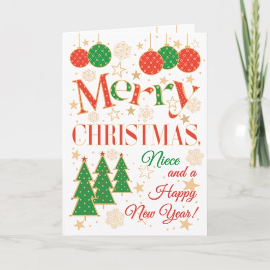 Carte Arbres de Noël et ornements pour la nièce (Devant)