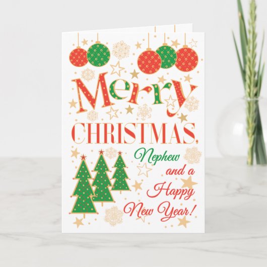 Carte Arbres de Noël et ornements pour Nephew (Devant)