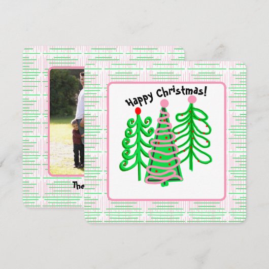 Carte Arbres de Noël rose vert Photo (Devant / Derrière)
