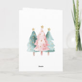 Carte Arbres de Noël verts roses étoiles d'or (Dos)