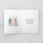 Carte Arbres de Noël verts roses étoiles d'or (Intérieur)