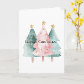 Carte Arbres de Noël verts roses étoiles d'or (Fleur jaune)