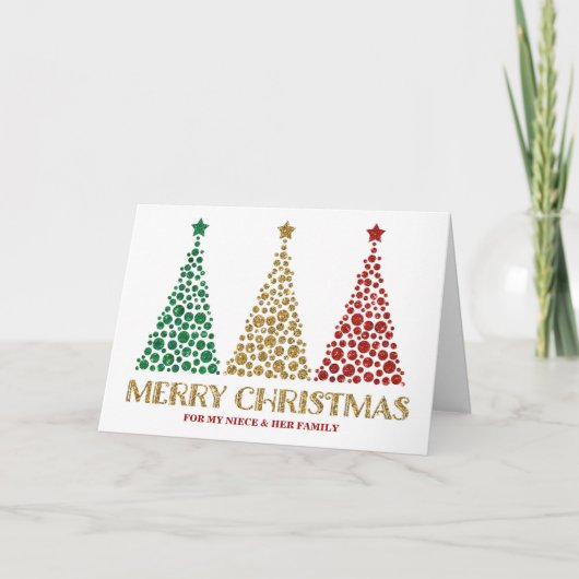 Carte Arbres d'or nièce et famille Joyeux Noël (Devant)