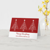 Carte Arbres rouges Fille et Fils en droit Joyeux Noël (Fleur jaune)