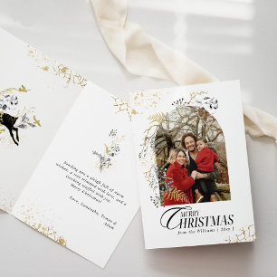 Carte Arc Boho Gold & Black Floral Photo Noël