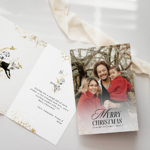 Carte Arc Boho Gold & Black Floral Photo Noël