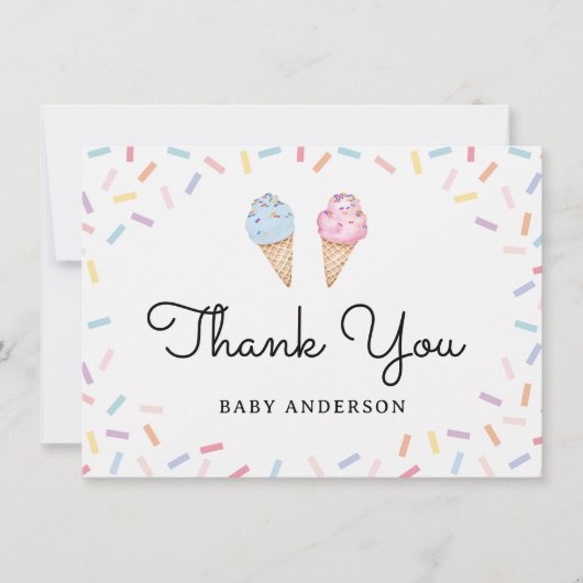 Carte Arc en ciel arrose la crème glacée Merci bébé (Devant)
