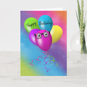 Carte Arc-en-ciel Ballons d'anniversaire avec des yeux