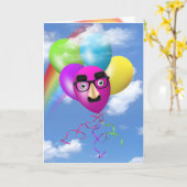 Carte Arc-en-ciel Ballons d'anniversaire avec visage amu (Fleur jaune)