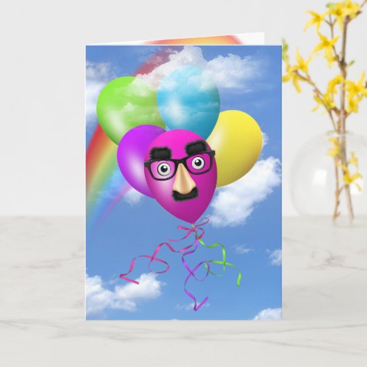 Carte Arc-en-ciel Ballons d'anniversaire avec visage amu (Fleur jaune)