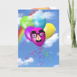 Carte Arc-en-ciel Ballons d'anniversaire avec visage amu