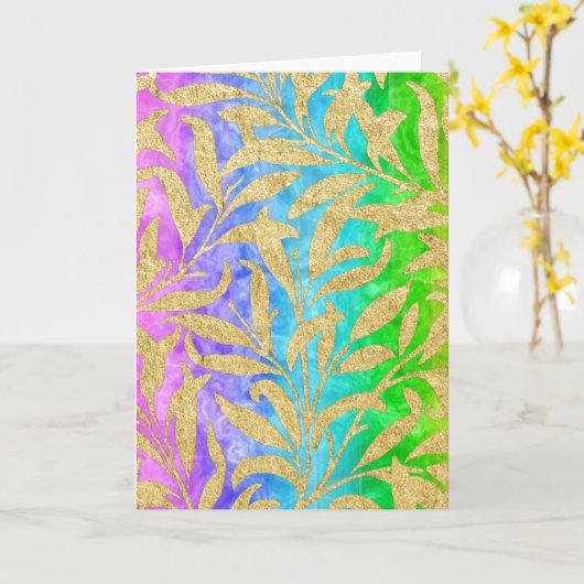 Carte Arc-en-ciel motif en feuille d'or étincelant (Fleur jaune)