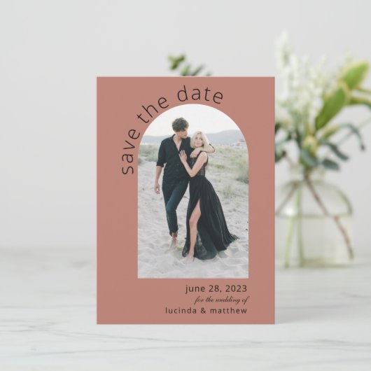 Carte Arch moderne Boho Mariage Enregistrer la date (Debout devant)