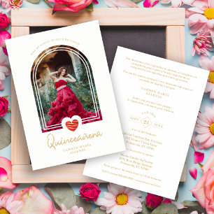 Carte Arch Spanish Modern Red Heart Photo Quinceañera