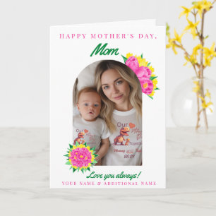 Carte Arche de tulipes de la fête des mères rose et jaun