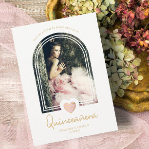 Carte Arche Espagnol Moderne Rose Coeur Photo Quinceañer