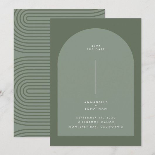 Carte Arche géométrique verte de sauge bohème moderne (Devant / Derrière)