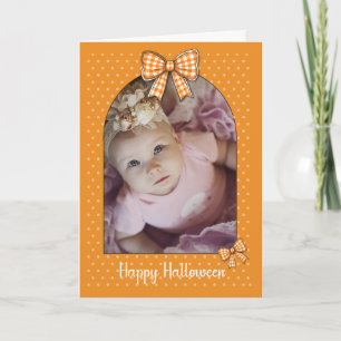 Carte Arche photo Halloween Orange En vichy Bow Pois