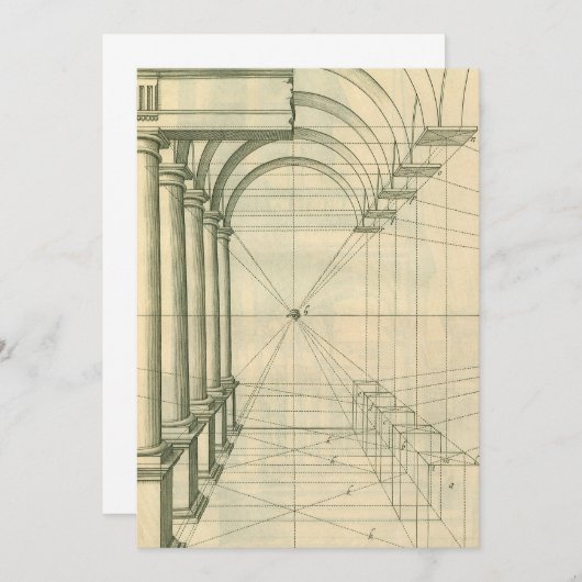 Carte Architecture vintage, Perspective Colonnes Arches (Devant / Derrière)