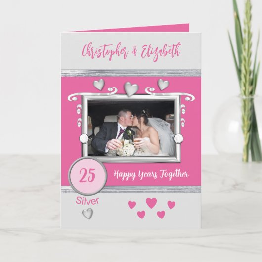 Carte Argent 25e anniversaire ajouter des noms de photo (Devant)
