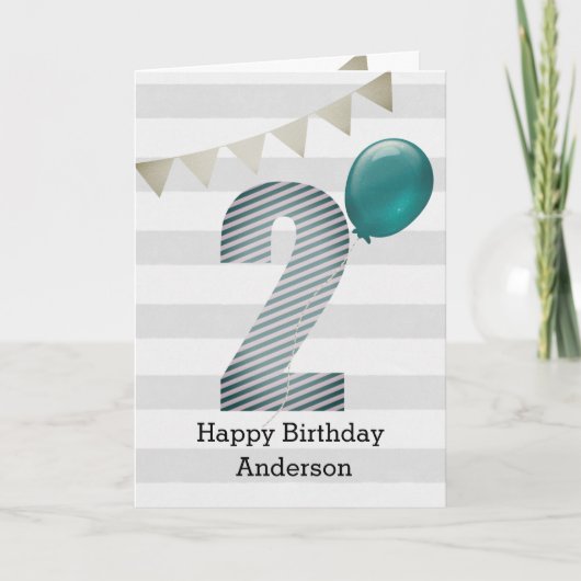 Carte Argent et bleu 2e anniversaire garçon (Devant)