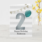 Carte Argent et bleu 2e anniversaire garçon (Fleur jaune)