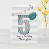 Carte Argent et bleu 5e anniversaire (Fleur jaune)