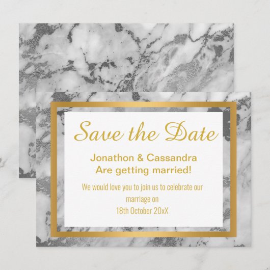 CARTE ARGENT GRIS OR MARBRE ABSTRAIT ENREGISTRER LA DATE (Devant / Derrière)