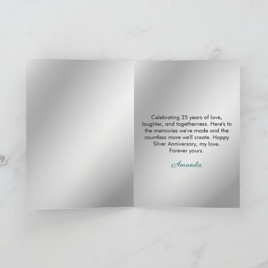 Carte Argent moderne Mari Rose Turquoise 25e anniversair (Intérieur)