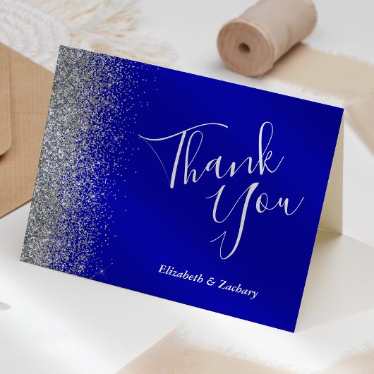 Carte Argent Parties scintillant Edge Royal Blue Mariage