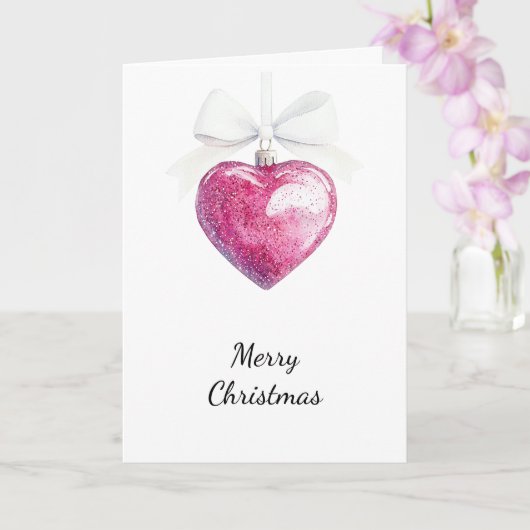Carte Argent rose Glam Coeur ornement Noël (Orchidée)