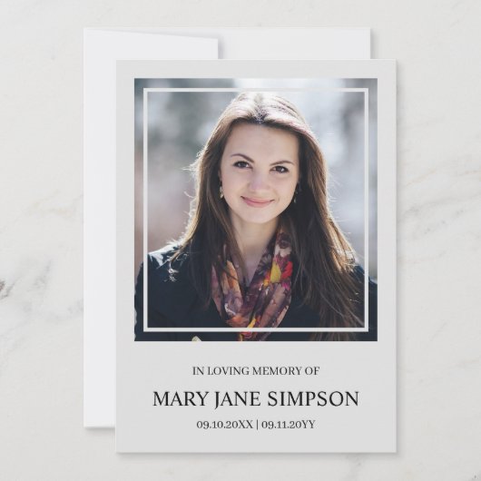 Carte Argent Simple En souvenir affectueux Photo de funé (Devant)