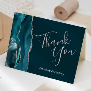 Carte Argent Turquoise foncé Merci Mariage