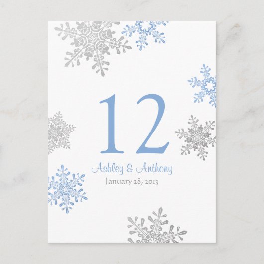 Carte argentée bleue de Tableau de mariage d'hiver (Devant)