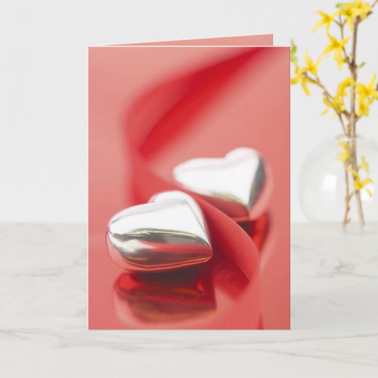 Carte argentée de coeurs (1) (Fleur jaune)