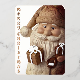 Carte argentée de Noël Santa Claus en bois imité