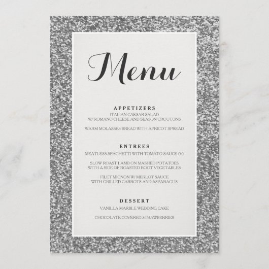 Carte argentée élégante de menu de mariage de (Devant)