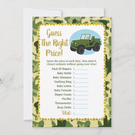 Carte Army Camo Baby Devinez Le Bon Jeu De Prix (Devant)