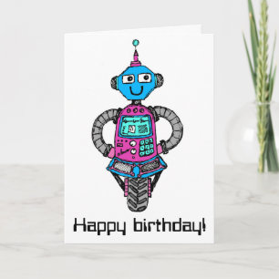 Carte Arnie Robot : Rose et bleu