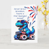 Carte Arrière-arrière-petit-fils T-Rex dinosaure 4 juill (Fleur jaune)