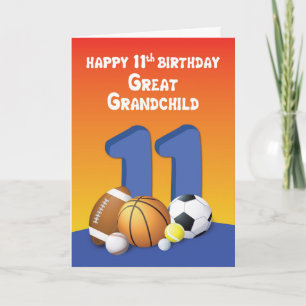 Carte Arrière-petit-fils, garçon 11e anniversaire Ballon