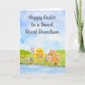 Carte Arrière-petit-fils Joyeuses Pâques Petit Poussin (Devant)